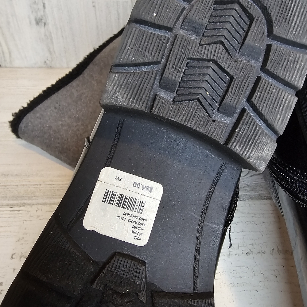 Women's Catherines Black & Gray Boots Side Zipper Mid Calf 8W Fleece Lined - Picture 11 of 11